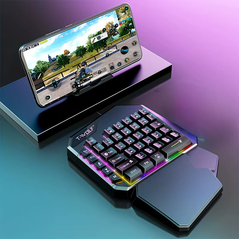 One-Handed Wired Keyboard and Mouse Colorful Luminous Gaming Keyboard and Mouse Suitable for Mobile Phone Use Gaming