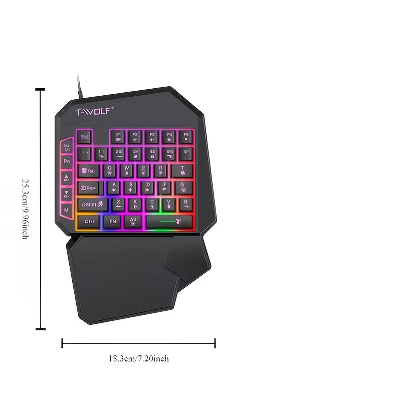 One-Handed Wired Keyboard and Mouse Colorful Luminous Gaming Keyboard and Mouse Suitable for Mobile Phone Use Gaming